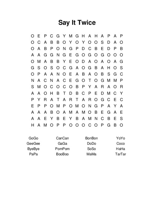 Say It Twice Word Search Puzzle