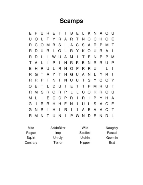 Scamps Word Search Puzzle