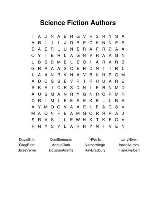 Science Fiction Authors Word Search Puzzle