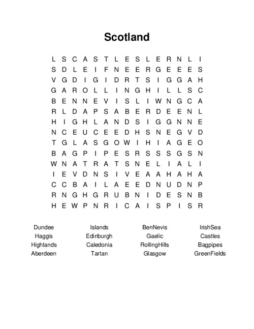 Scotland Word Search Puzzle