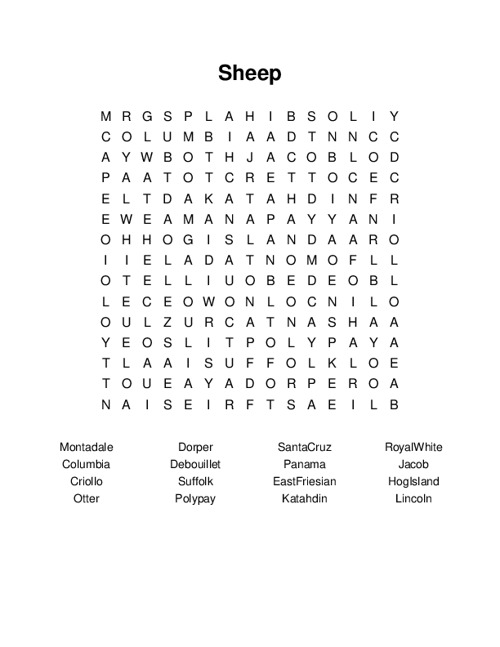 Sheep Word Search Puzzle