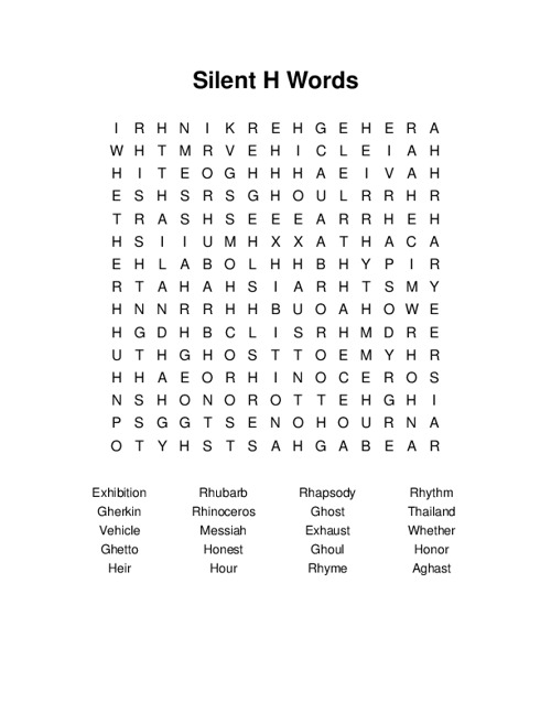 Silent H Words Word Search Puzzle