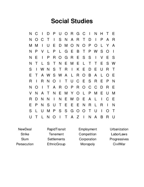 Social Studies Word Search Puzzle