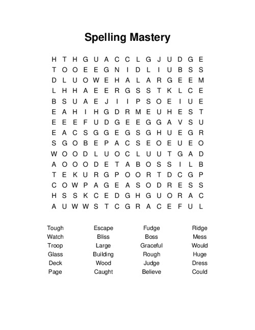 Spelling Mastery Word Search Puzzle