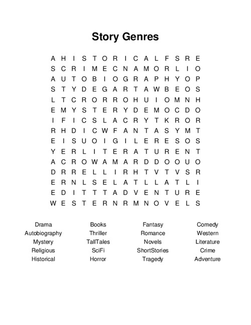 Story Genres Word Search