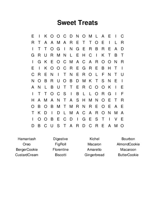 Sweet Treats Word Search Puzzle