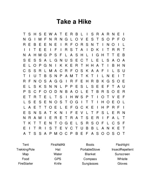 Take a Hike Word Search Puzzle