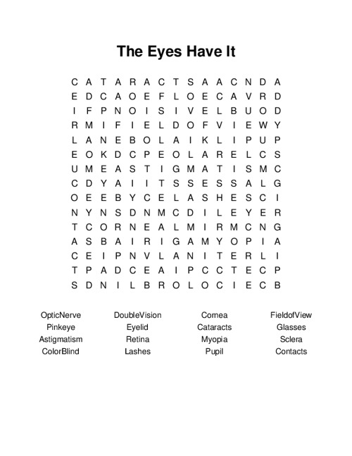 The Eyes Have It Word Search Puzzle