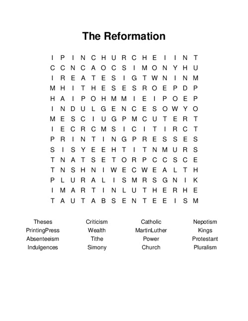 The Reformation Word Search Puzzle