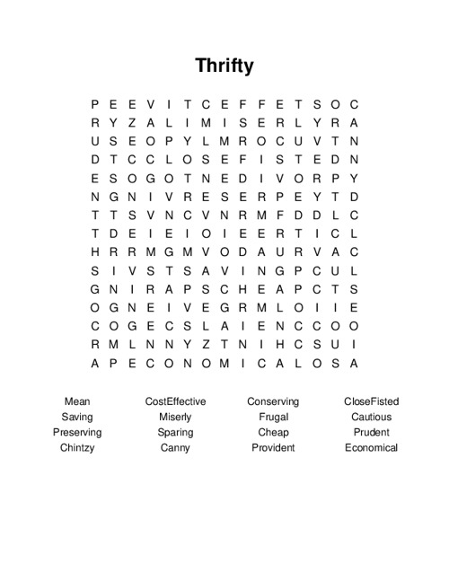 Thrifty Word Search Puzzle