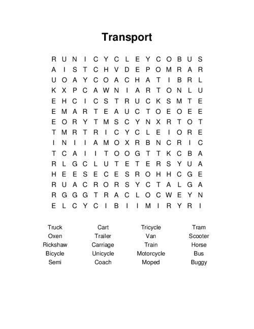 Transport Word Search Puzzle