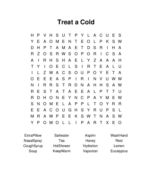 Treat a Cold Word Search Puzzle