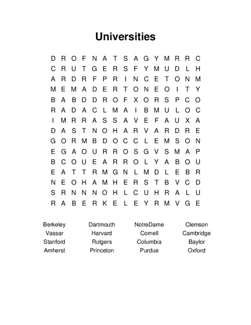 Universities Word Search Puzzle