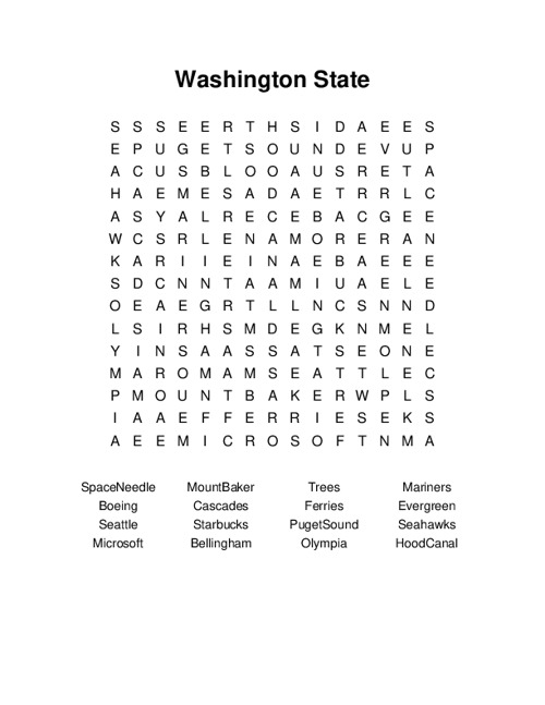 Washington State Word Search Puzzle