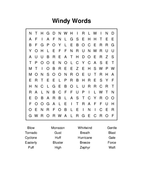 Windy Words Word Search Puzzle