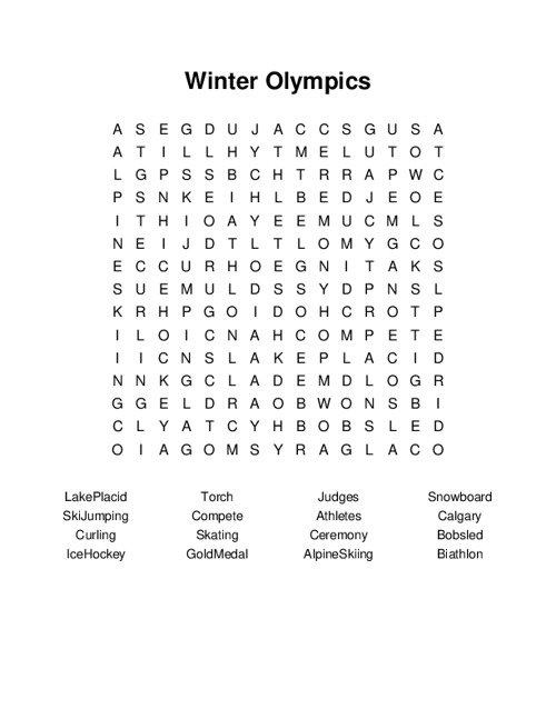 Winter Olympics Word Search Puzzle
