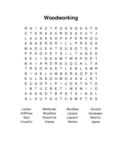 Woodworking Word Search Puzzle