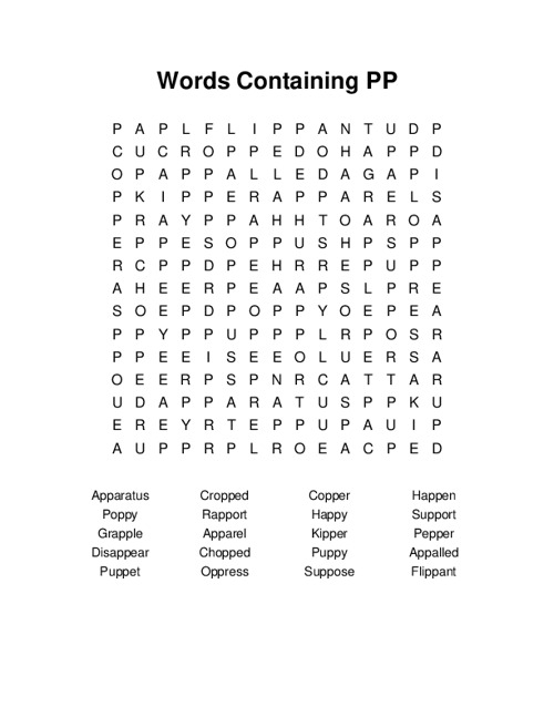Words Containing PP Word Search Puzzle