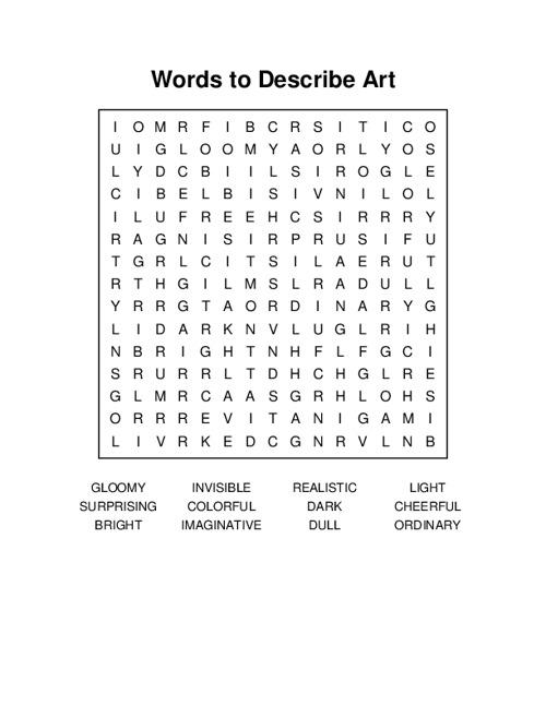Words to Describe Art Word Search Puzzle