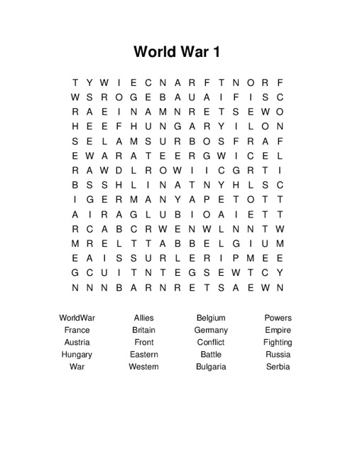 World War 1 Word Search Puzzle
