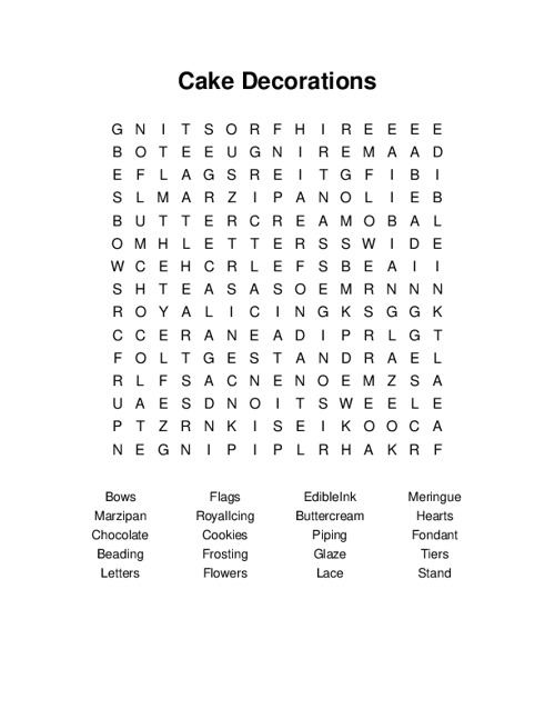 Cake Decorations Word Search Puzzle