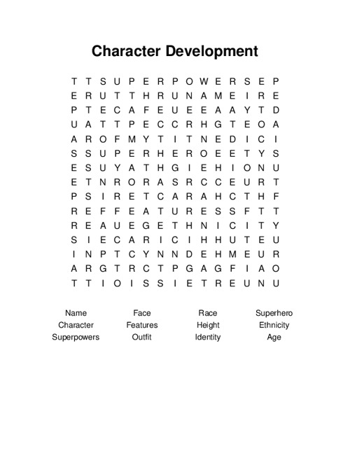 Character Development Word Search Puzzle