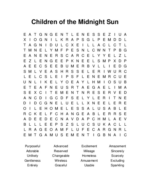 Children of the Midnight Sun Word Search Puzzle