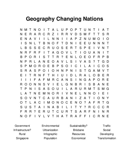 Geography Changing Nations Word Search Puzzle