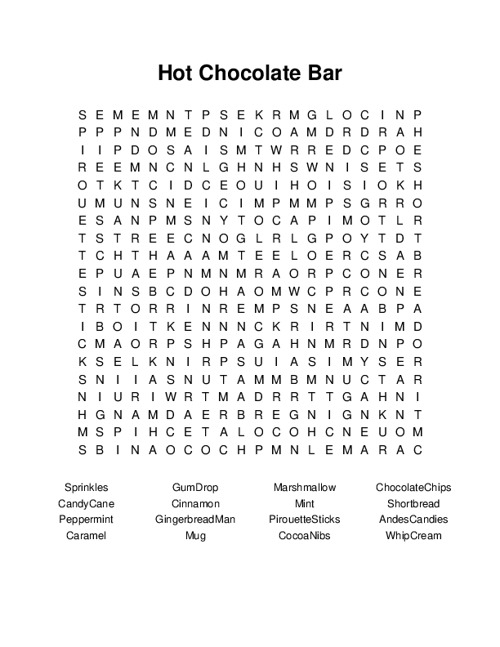 Hot Chocolate Bar Word Search Puzzle