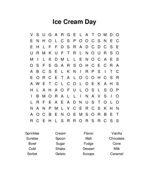 Ice Cream Day Word Search Puzzle