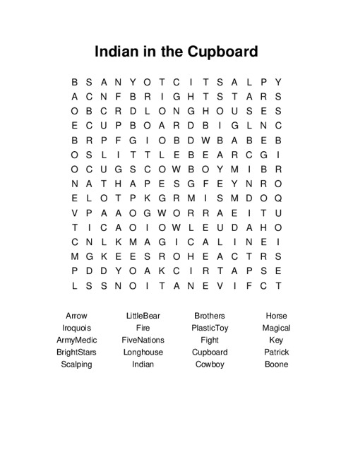 Indian in the Cupboard Word Search Puzzle