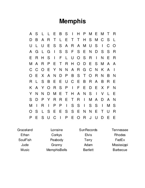 Memphis Word Search Puzzle