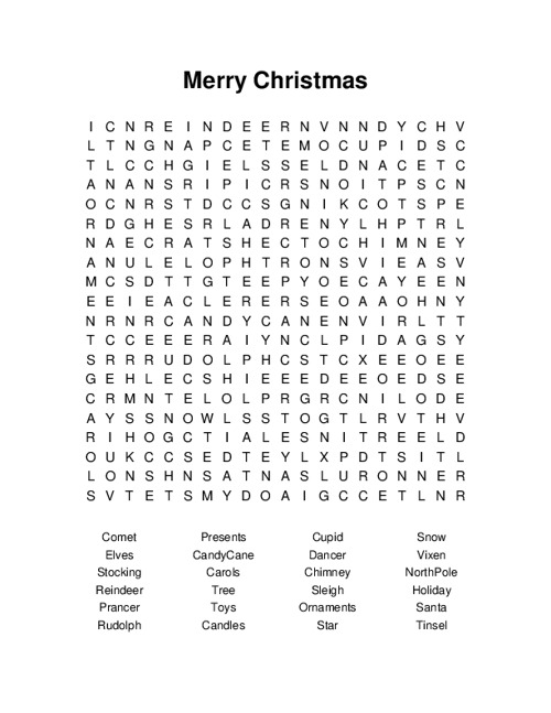 Merry Christmas Word Search Puzzle