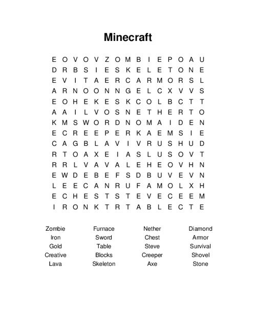 Minecraft Word Search Puzzle