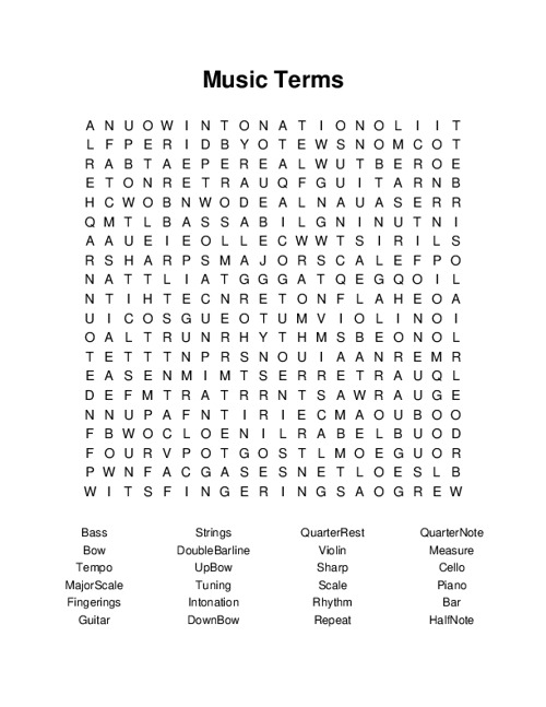 Music Terms Word Search Puzzle