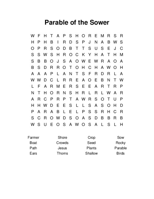 Parable of the Sower Word Search Puzzle