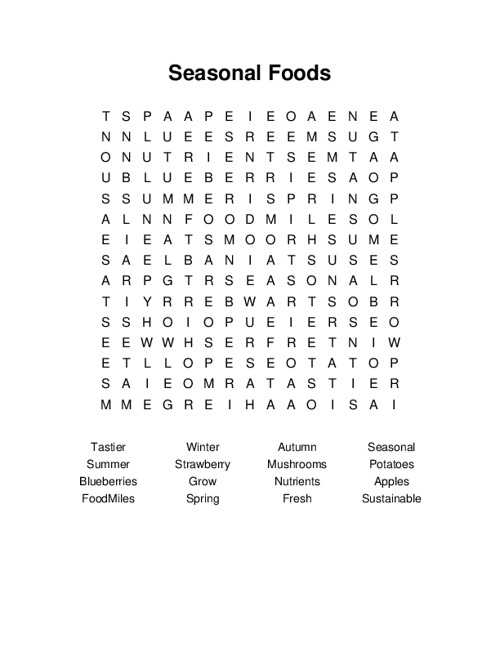 Seasonal Foods Word Search Puzzle