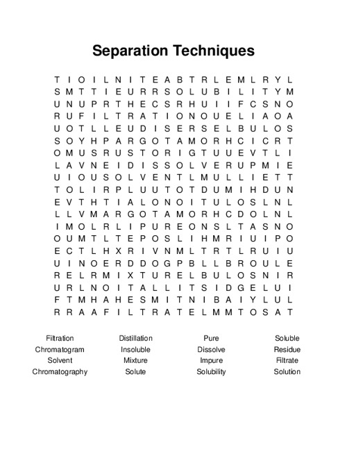 Separation Techniques Word Search Puzzle