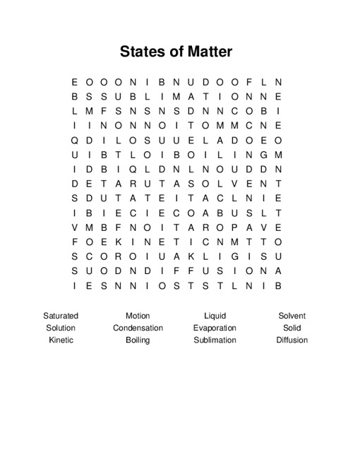 States of Matter Word Search Puzzle