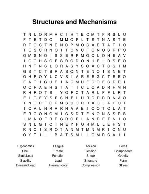 Structures and Mechanisms Word Search Puzzle