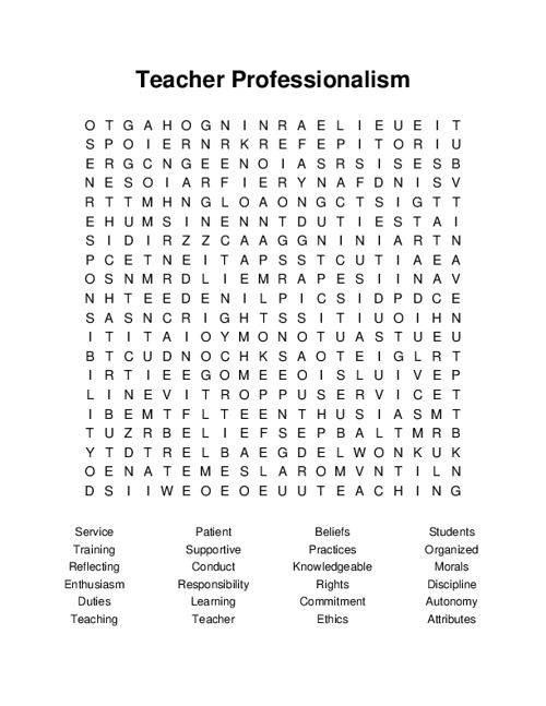 Teacher Professionalism Word Search Puzzle