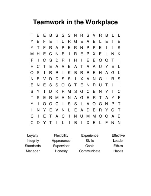 Teamwork in the Workplace Word Search Puzzle