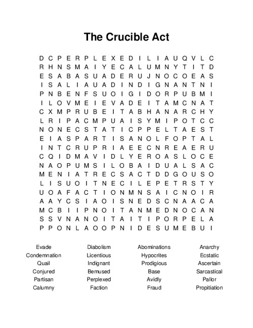 The Crucible Act Word Search Puzzle