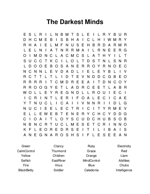 The Darkest Minds Word Search Puzzle