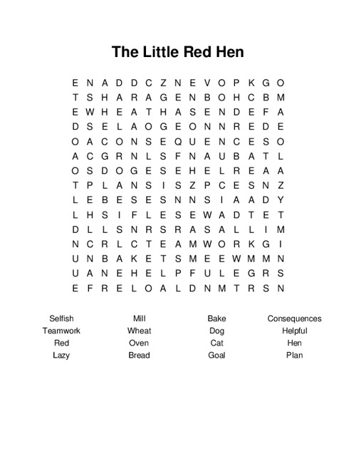The Little Red Hen Word Search Puzzle