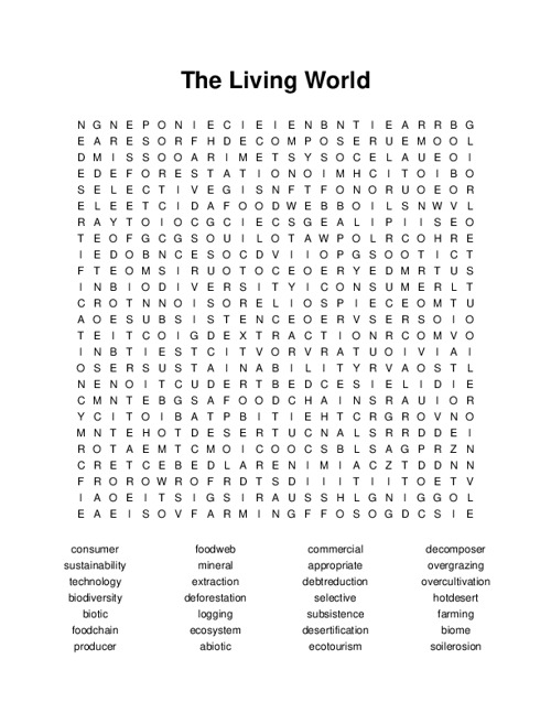 The Living World Word Search Puzzle