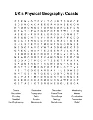 UKs Physical Geography: Coasts Word Search Puzzle