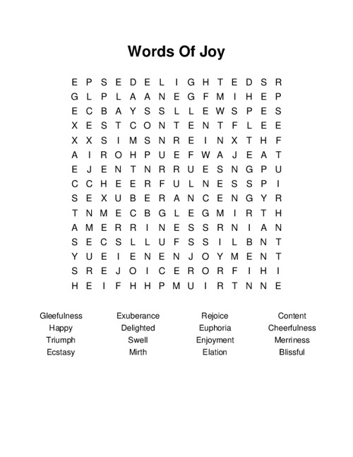 Words Of Joy Word Search Puzzle