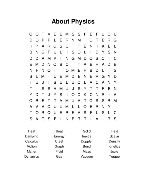 About Physics Word Search Puzzle