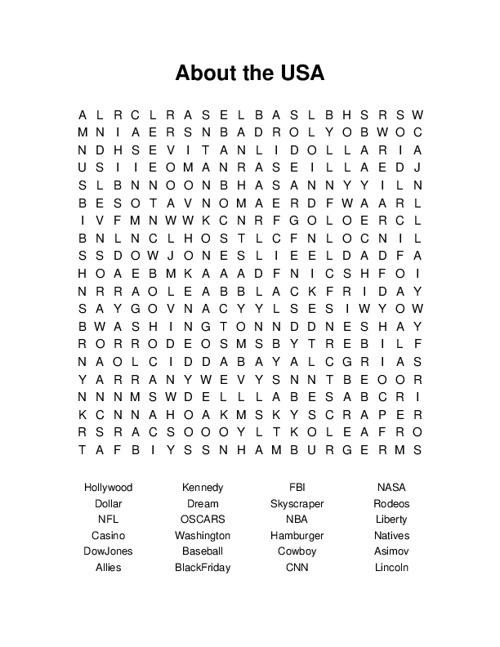 About the USA Word Search Puzzle